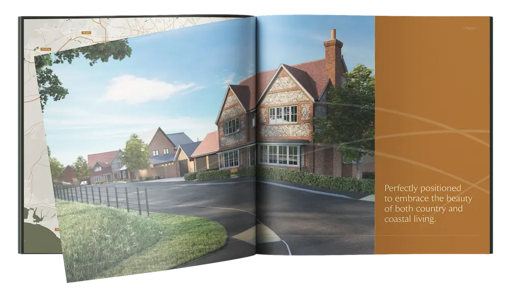an open book with a house and a road