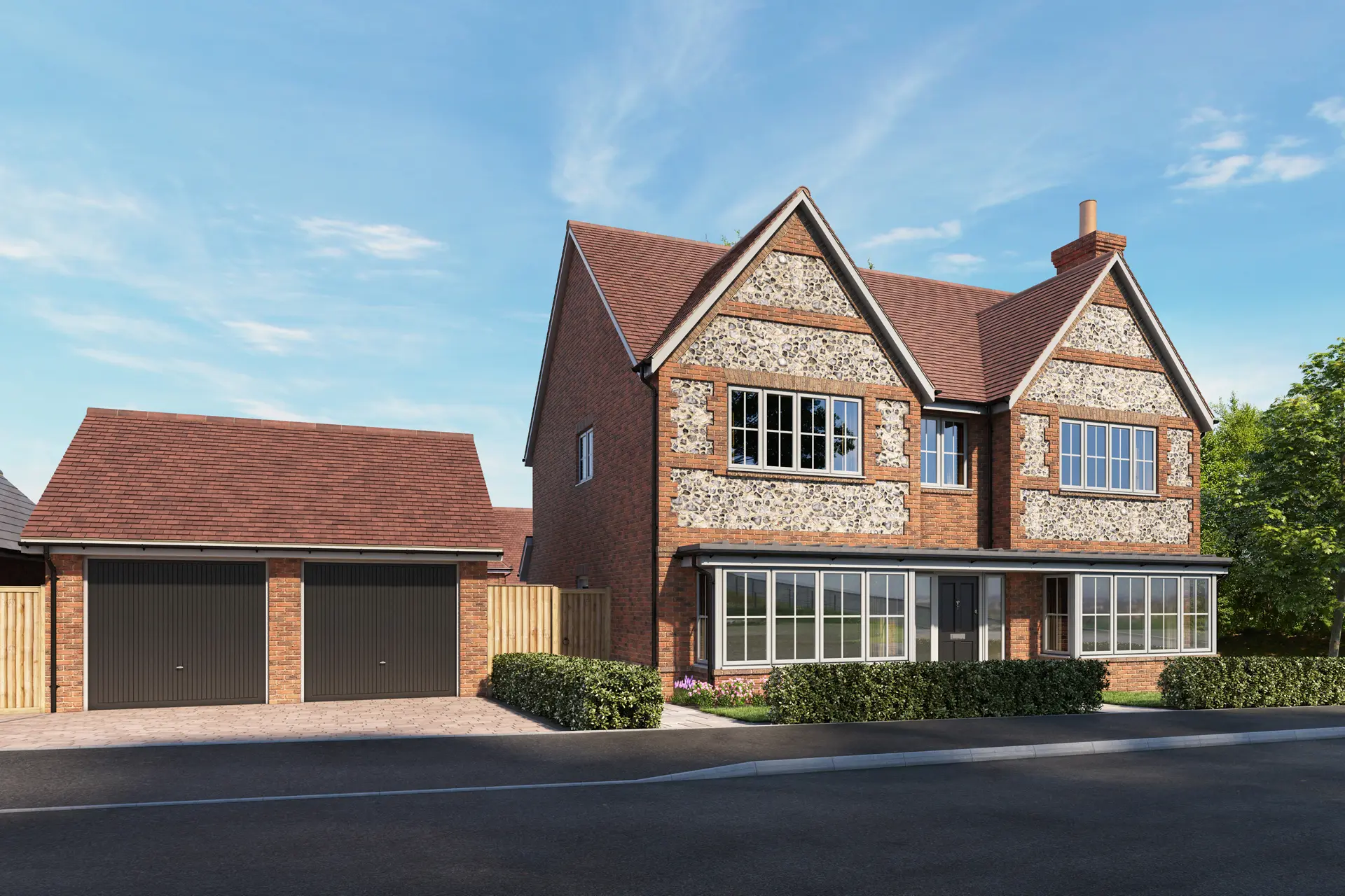 a house with a garage and a fence